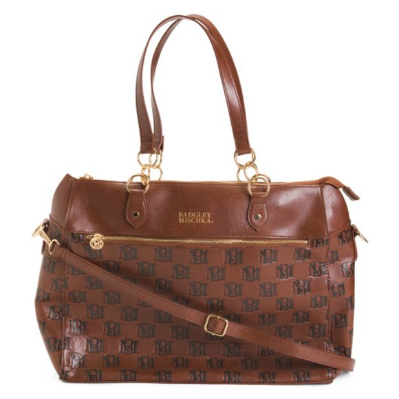 Badgley Mischka Handbags - Badgley Mischka Madalyn Vegan Leather Logo Weekender Tote Brown Travel Carry-on